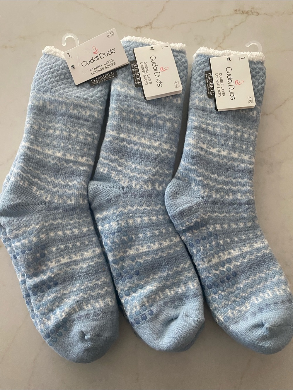 Cuddl Duds Powder Blue Plush Double-Layer Lounge Socks - 3 Pack